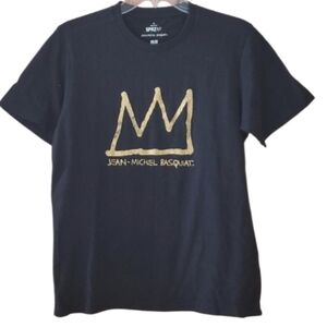 Uniqlo Mens Medium Pop Art Black Jean-Michel Basquiat Gold Crown Graphic Tee